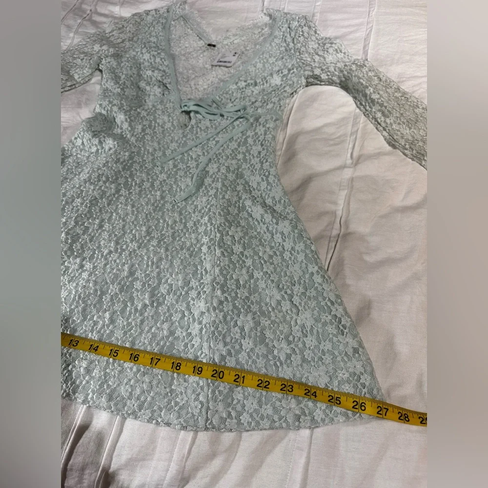 NWT Free People Petra Long Sleeve Lace Mini Dress Billowing Sail Mint Green Sz M - Picture 10 of 16